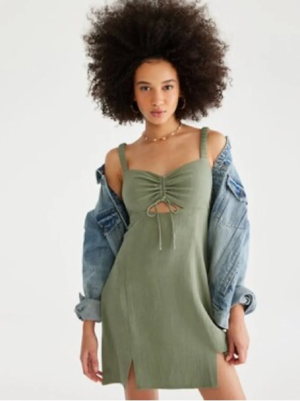 Aeropostale Linen Blend Mini Sheath Dress W/ Cinched Bodice And Tie With Cutout